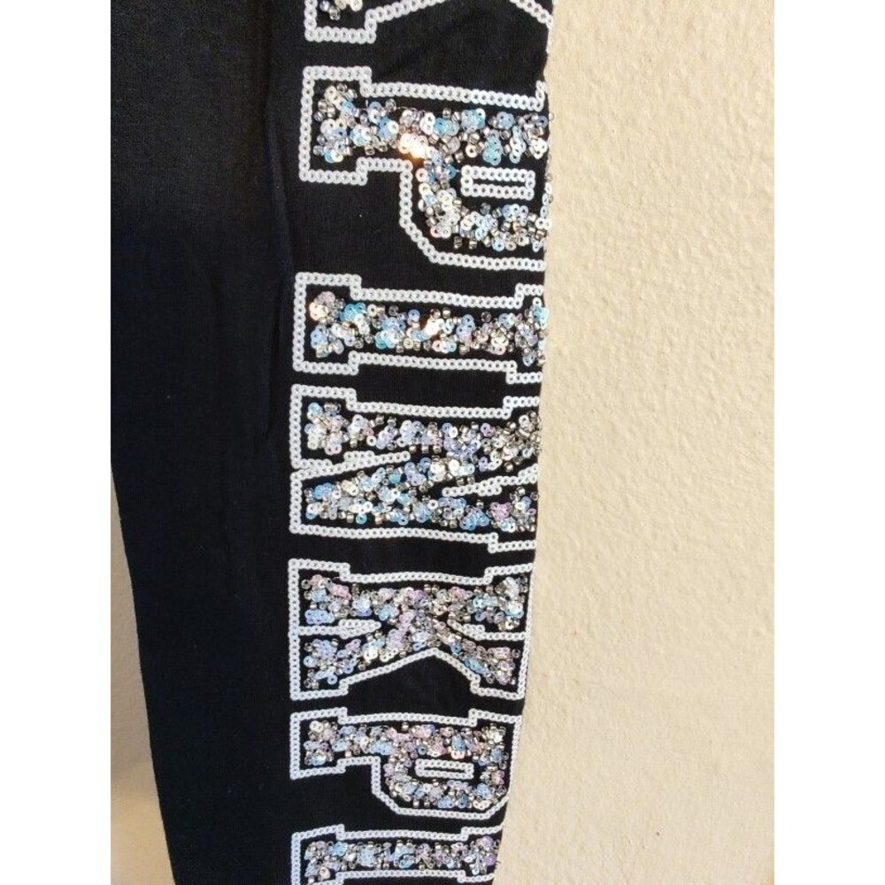 Women's Rare Pink Yoga Victoria’s Secret Black Leggings with Rhinestones Size M - Picture 4 of 10